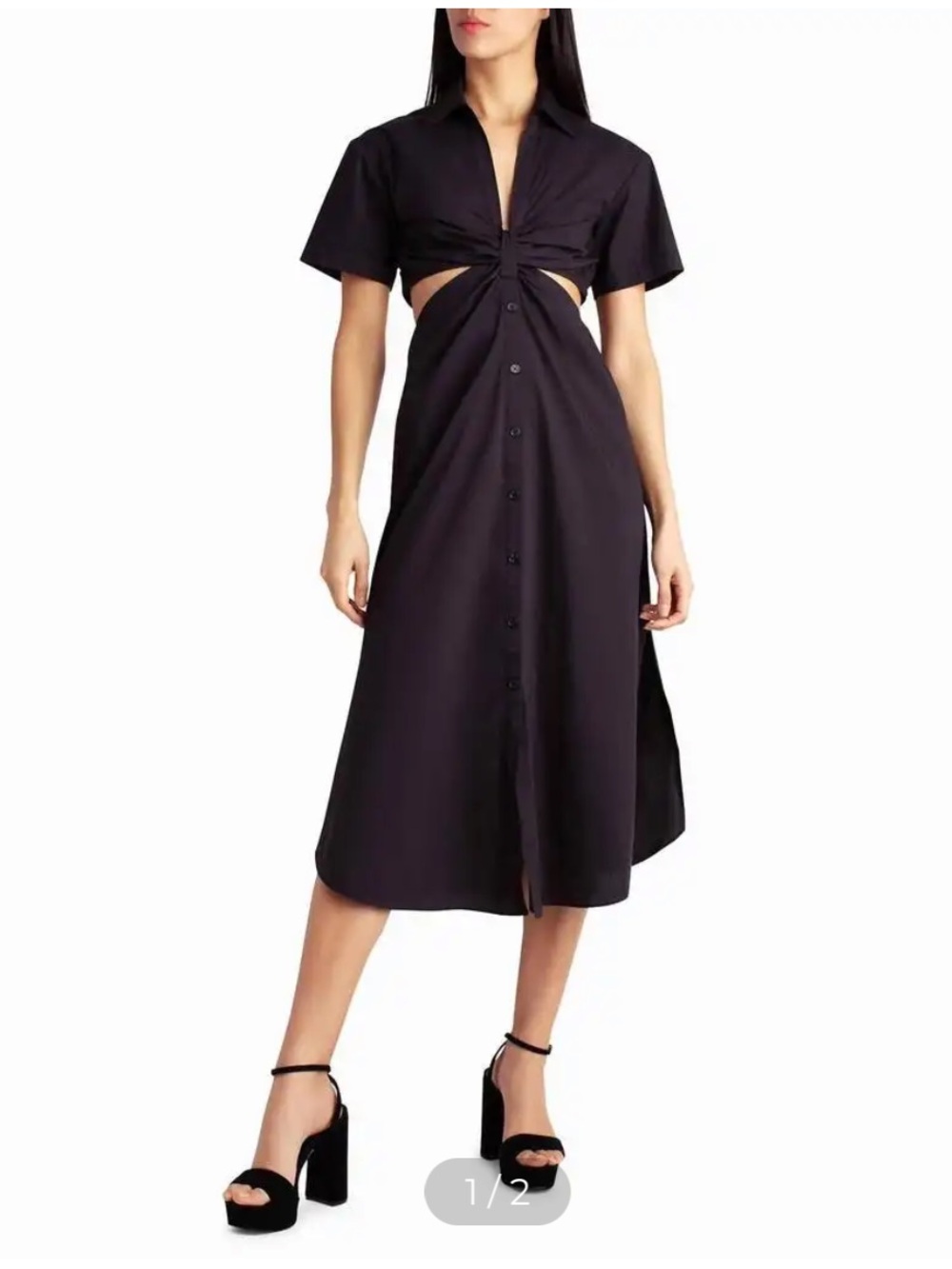 Nicole Miller Black Poplin Midi Shirt Dress